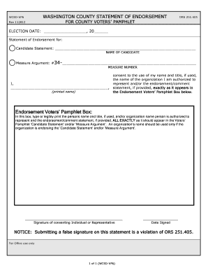 Washington County Statement of Endorsement