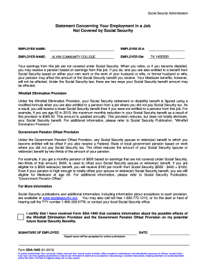 Fillable Online alvincollege Social Security Provisions: SSA-1945 Form ...