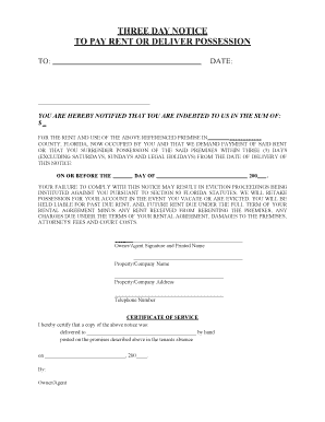 Three Day Notice to Pay Rent or Quit