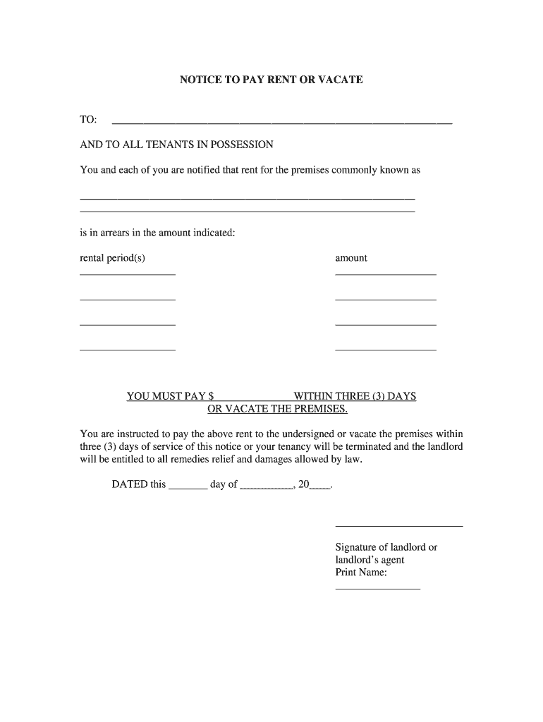 Notice To Pay Rent Or Quit Pdf Fill Online Printable Fillable Blank Pdffiller