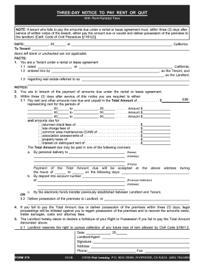 Three-Day Notice to Pay Rent or Quit