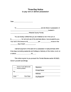 Three-Day Notice to Pay Rent or Quit