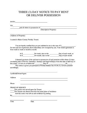 Three Day Notice to Pay Rent or Deliver Possession