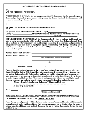 Notice to Pay Rent or Surrender Possession