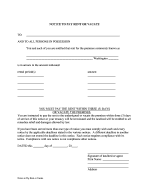 Notice to Pay Rent or Vacate