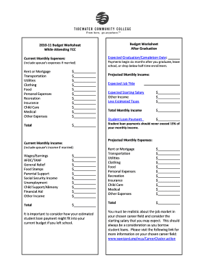 2010-11 Budget Worksheet While Attending TCC Current Monthly bb