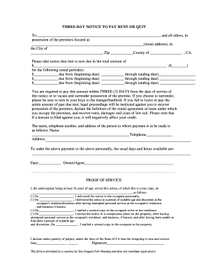 Three-Day Notice to Pay Rent or Quit