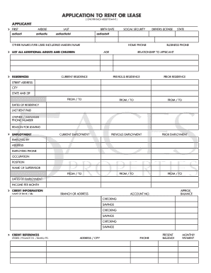 Application to Rent or Lease
