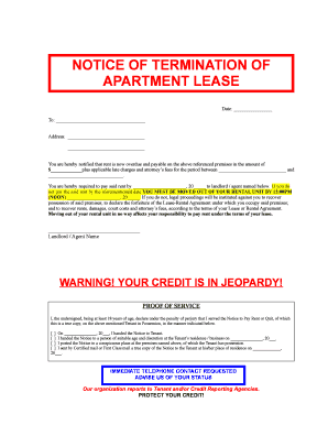 Notice of Termination of Apartment Lease