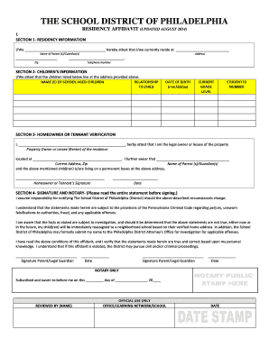 residency affidavit for school