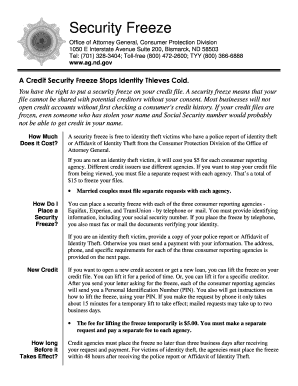 North Dakota Security Freeze Request Form