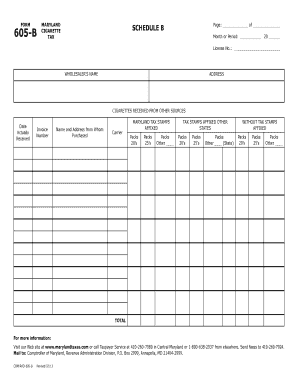 Maryland Cigarette Tax Schedule B Form