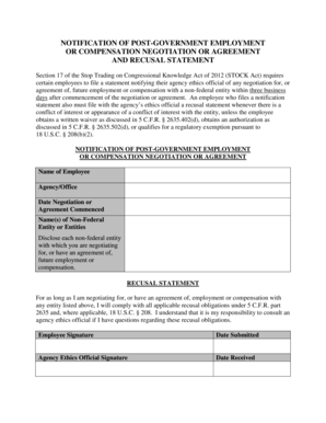 Notification of Post-Government Employment or Compensation Agreement