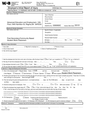 Saskatchewan Workers' Compensation Employer's Initial Report of Injury