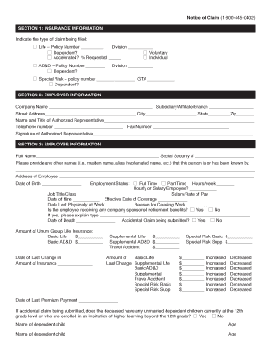 Unum Life Accidental Death and Dismemberment Claim Form