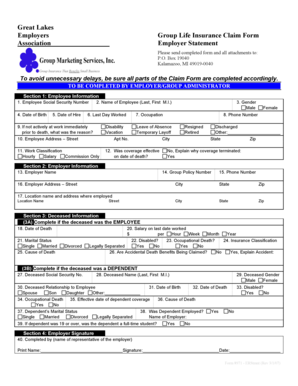 Great Lakes Employers Group Life Insurance Claim Form