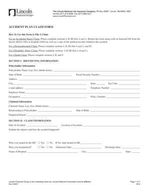 Lincoln National Life Insurance Accident Plan Claim Form