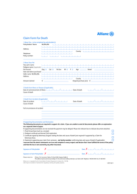 Allianz Pet Insurance Death Claim Form