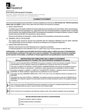 Claimant’s Statement for Erie Family Life Insurance