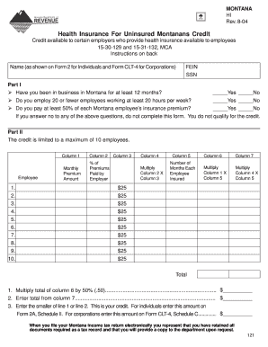 Montana Health Insurance Credit Form