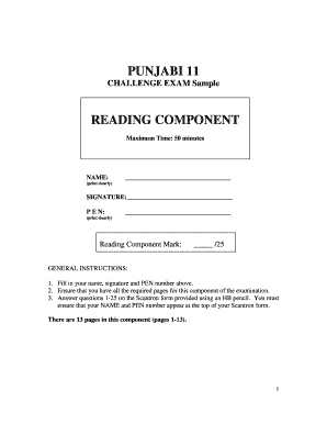 Punjabi 11 Challenge Exam Reading Component