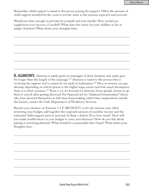 Divorce Child Support and Alimony Worksheet