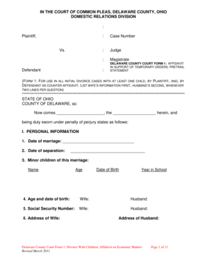 Ohio Divorce Affidavit Form