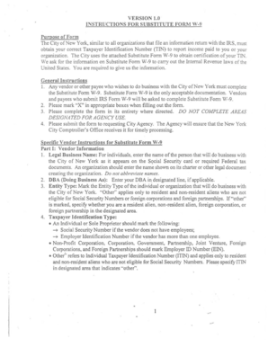 Substitute Form W-9 for City of New York