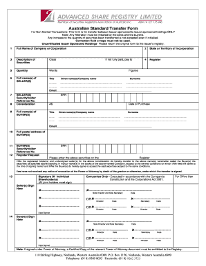 standard transfer form for non market transactions