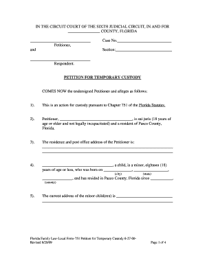Florida Petition for Temporary Custody