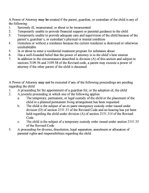 Ohio Power of Attorney for Child Care