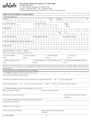Voluntary Benefits Disability Claim Form