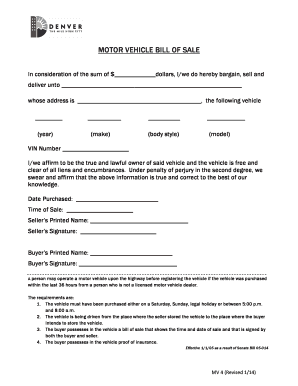 Motor Vehicle Bill of Sale