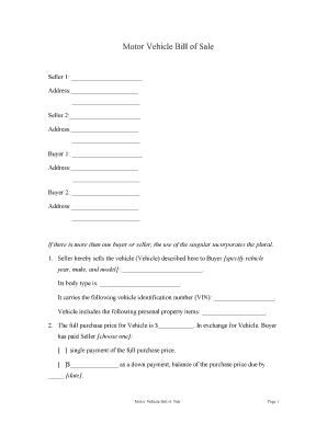 Motor Vehicle Bill of Sale