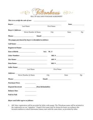 Bill of Sale and Purchase Agreement for Puppy