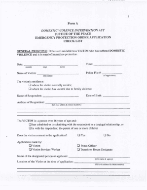 Domestic Violence Emergency Protection Order Application