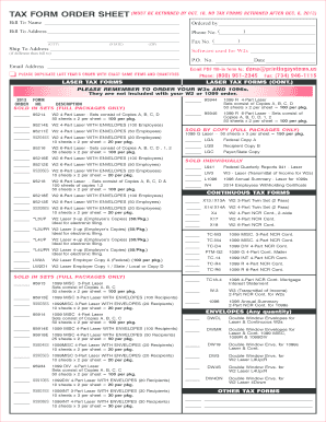 2013 Tax Form Order Sheet