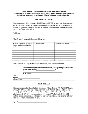 Power of Attorney and Bill of Sale for Chometz