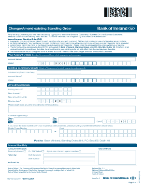 Bank of Ireland Standing Order Amendment Form