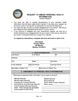 HIPAA Privacy Amendment Request Form