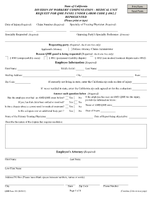 California QME Panel Request Form 106