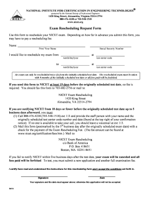 NICET Exam Rescheduling Request Form