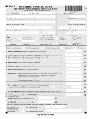 2012 Form 1041ME Income Tax Return