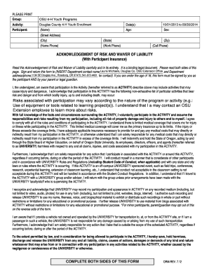 Acknowledgement of Risk and Waiver of Liability