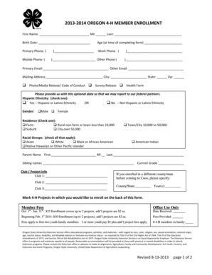 Oregon 4-H Member Enrollment Form