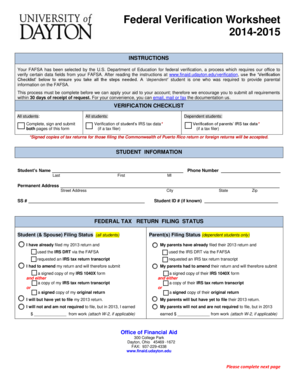 Federal Verification Worksheet