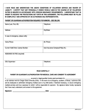 Oregon State University Volunteer Service Agreement