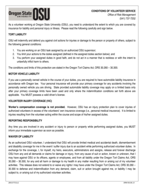Oregon State University Volunteer Service Agreement