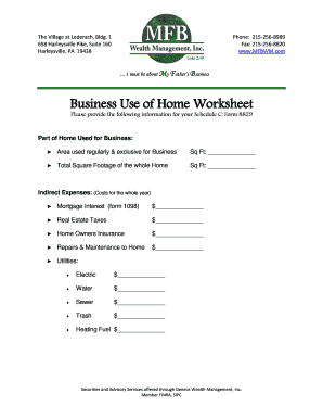 Business Use of Home Worksheet