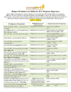 FCC Program Expenses Budget Worksheet